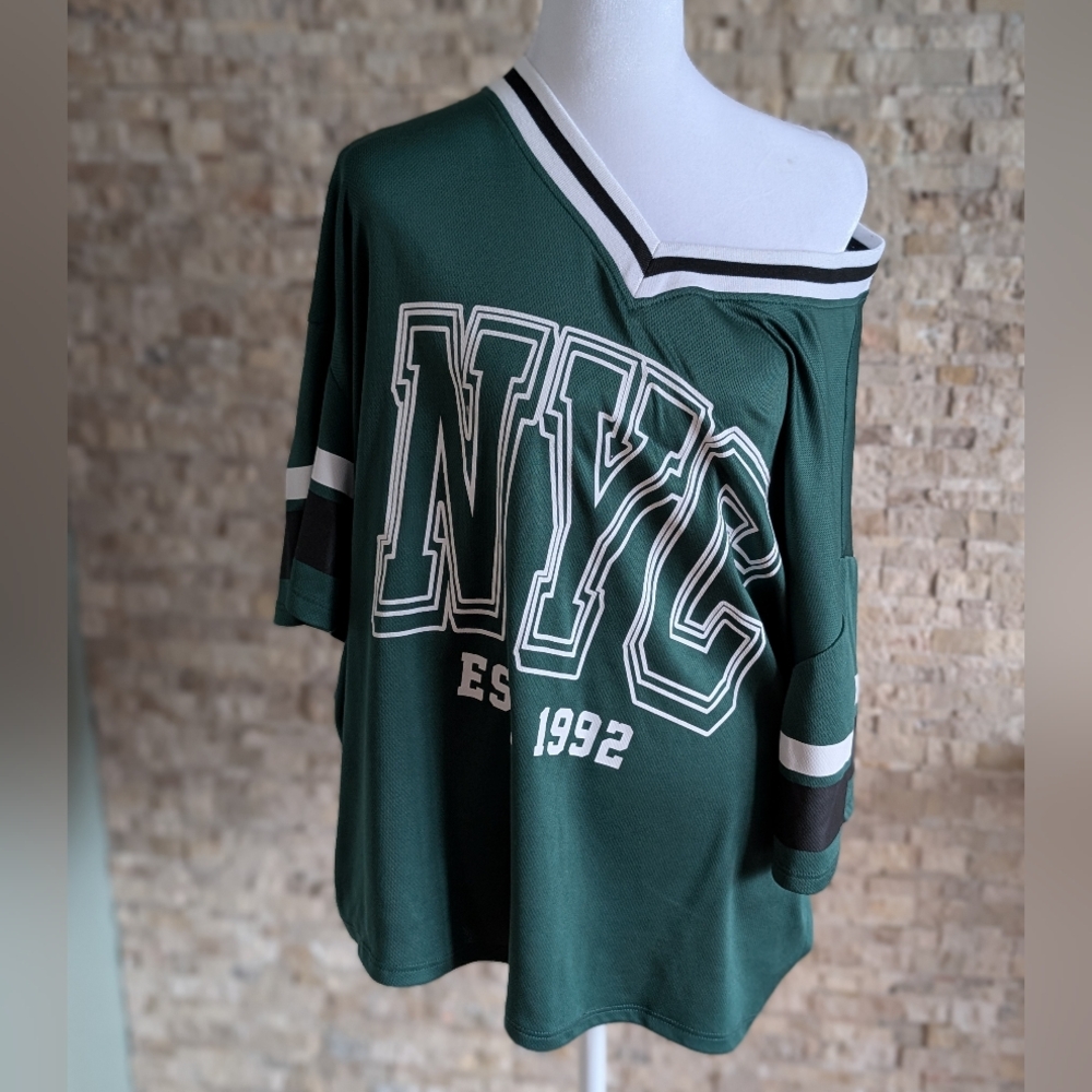 NYC Streetwear City Retro Green Jersey Grunge Indie Sleaze Acubi Basketball Sz L image 3